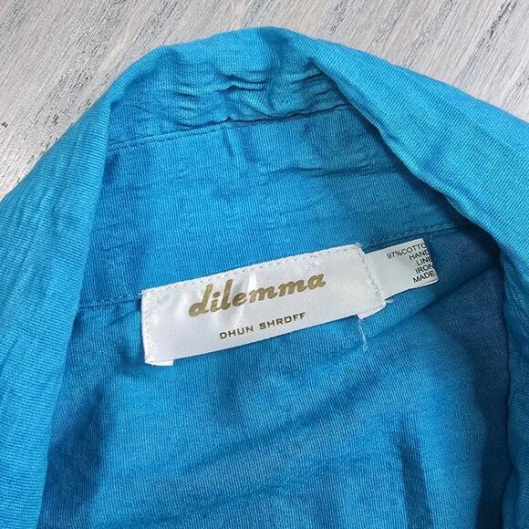 Dilemma Dhun Shroff Turquoise Art-To-Wear Textured Cotton Blend Shirt Lagenlook - Picture 10 of 13